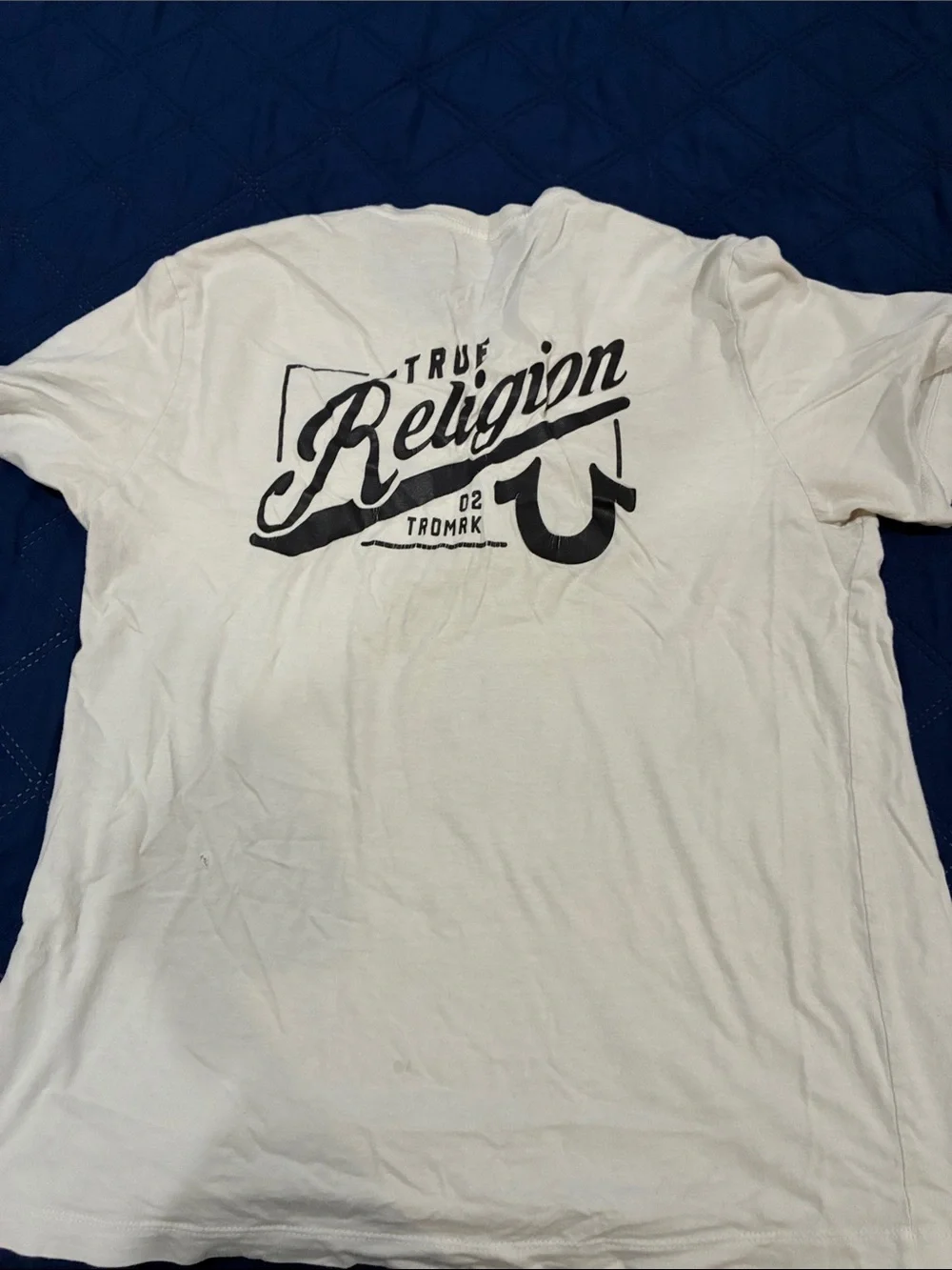 True Religion White Short Sleeve Crew with Black Horseshoe Logo